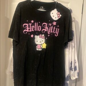 NWT Kitty Black Tee with Pink Accents burn out   LARGE